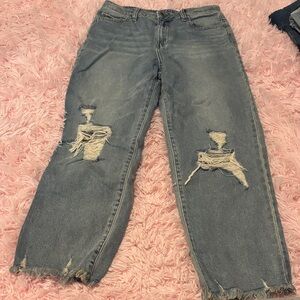 Women’s Grey Distressed Boyfriend Jeans